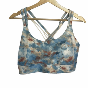 FreeFly Padded Low Impact Sports Bra Size XL Blue Cream Watercolor Strappy Back